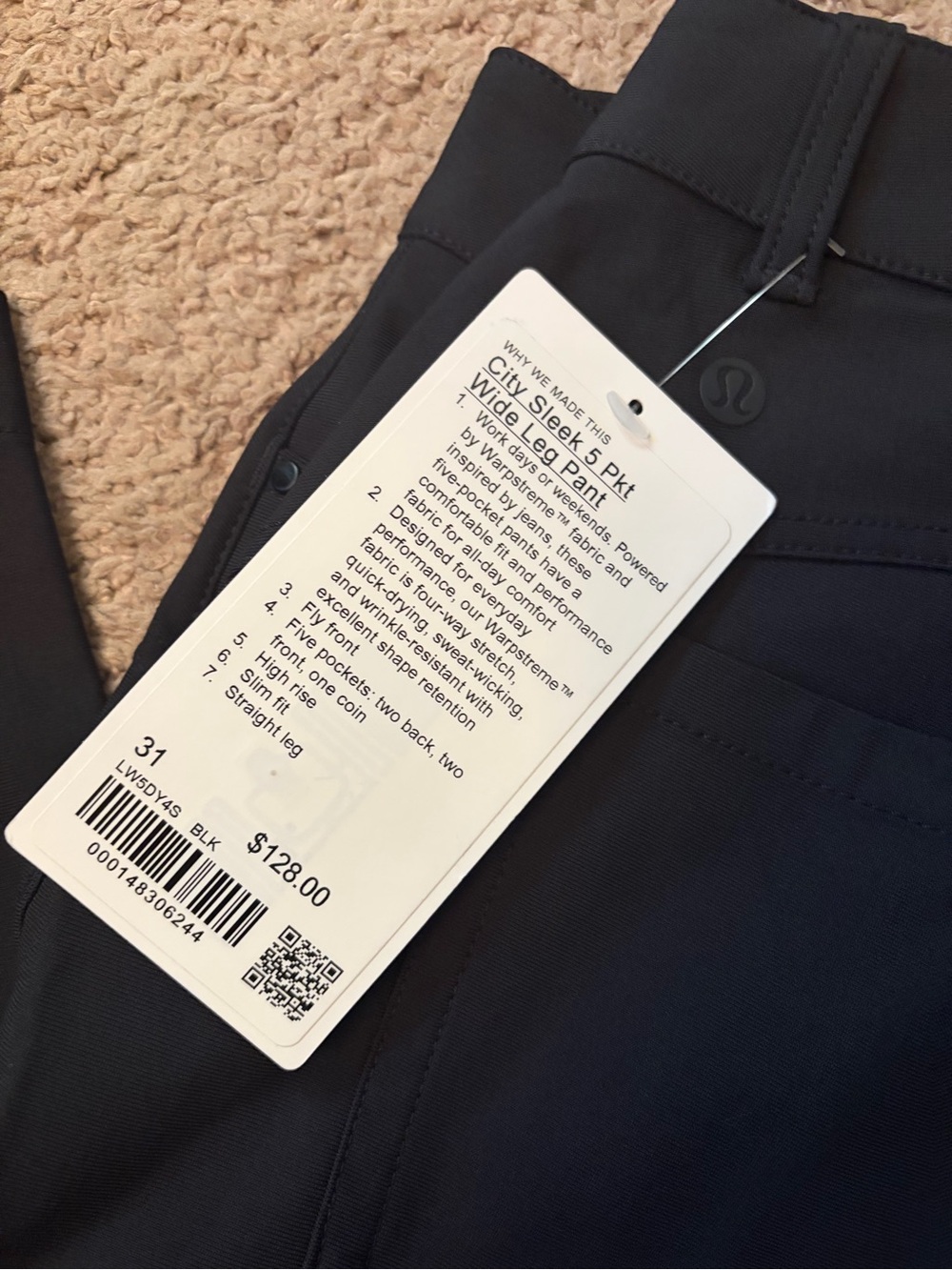 lululemon athletica Women’s 5 pocket Black Wide Leg Pants